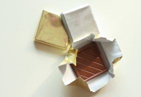 Chocopazzle with gold and silver foil
