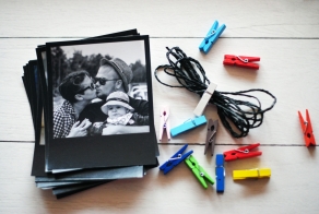 clothespins and string for hanging photos