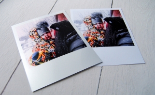 Polaroid cards with white frame and metallic cast