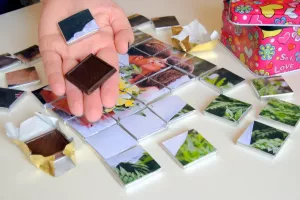 a big puzzle made of little chocolates