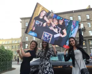 Photo of girls with a flag