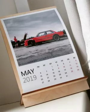 calendar on a plywood stand