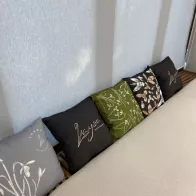 Pillows with a corporate logo for coworking
