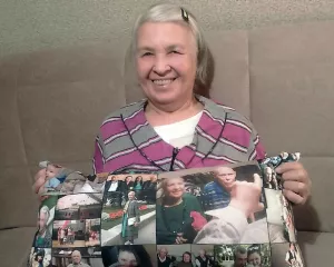 Photos of relatives on a pillow