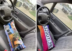 Buy a cushion with the license plate