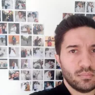 A collage in the form of a heart on the wall